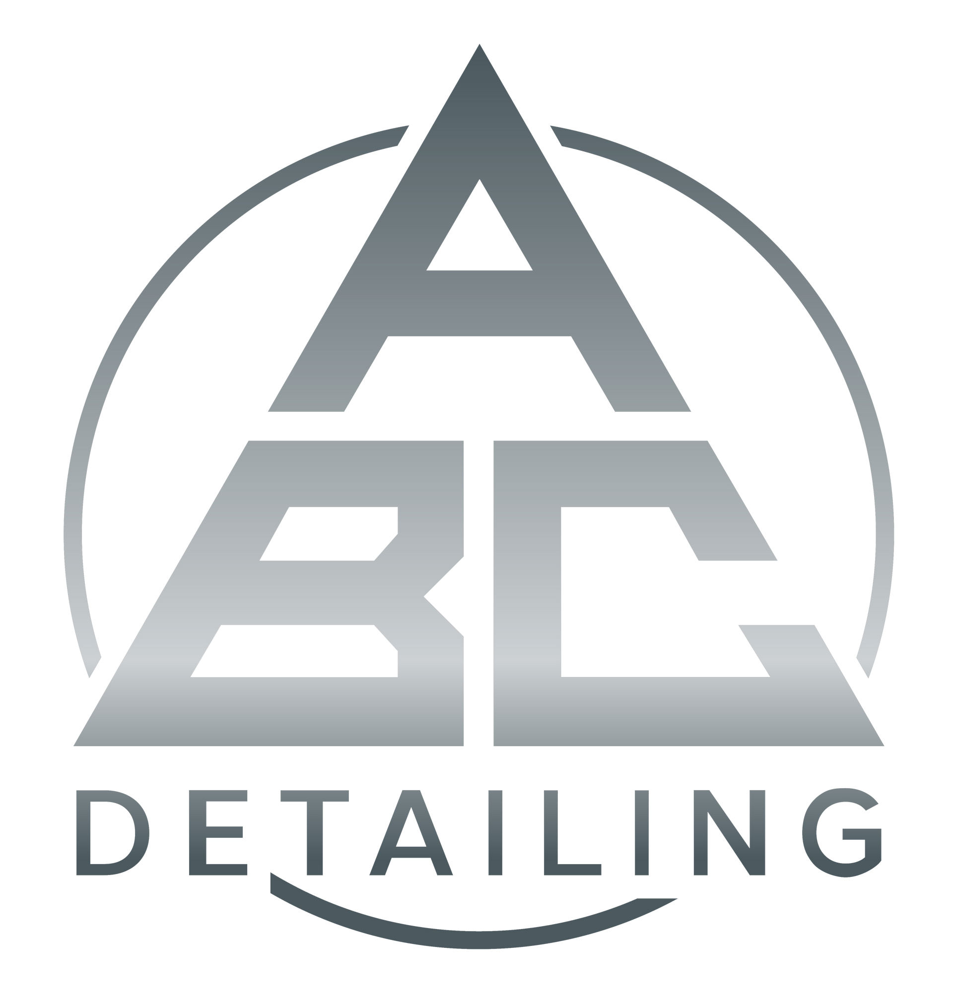 Gray “ABC Detailing” logo with stylized letters inside a circle on a white background