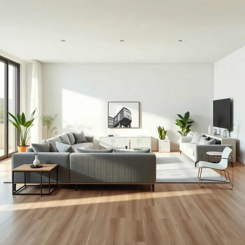 Salón decorado con técnica de home staging para venta inmobiliaria