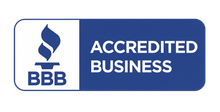 BBB A+ Rating logo: Blue and white. Torch and