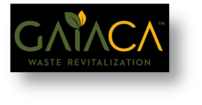 GAIACA Waste Revitalization logo with green and yellow lettering on a black background