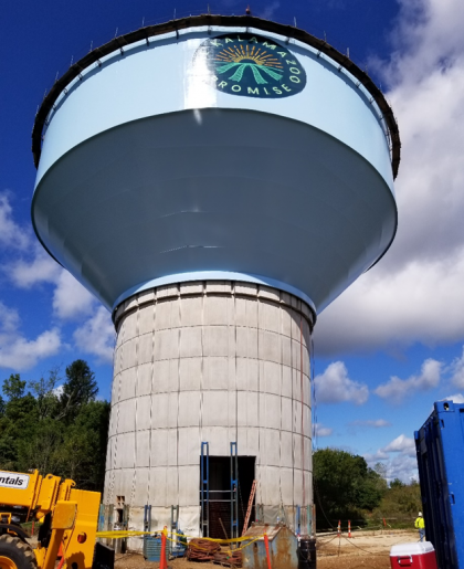 Kalamazoo's newest water tower shown towards the end of construction.