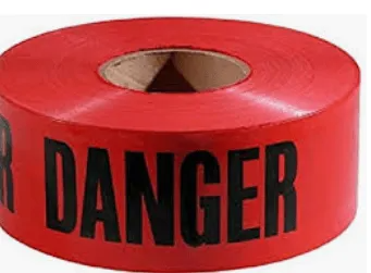 Red danger barrier tape with bold black warning text