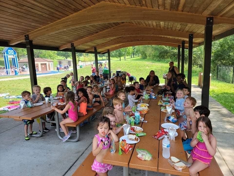 children in a pavilion for a preschool function