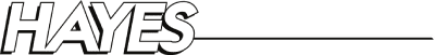 Stylized black “HAYES” logo with underline on a white background
