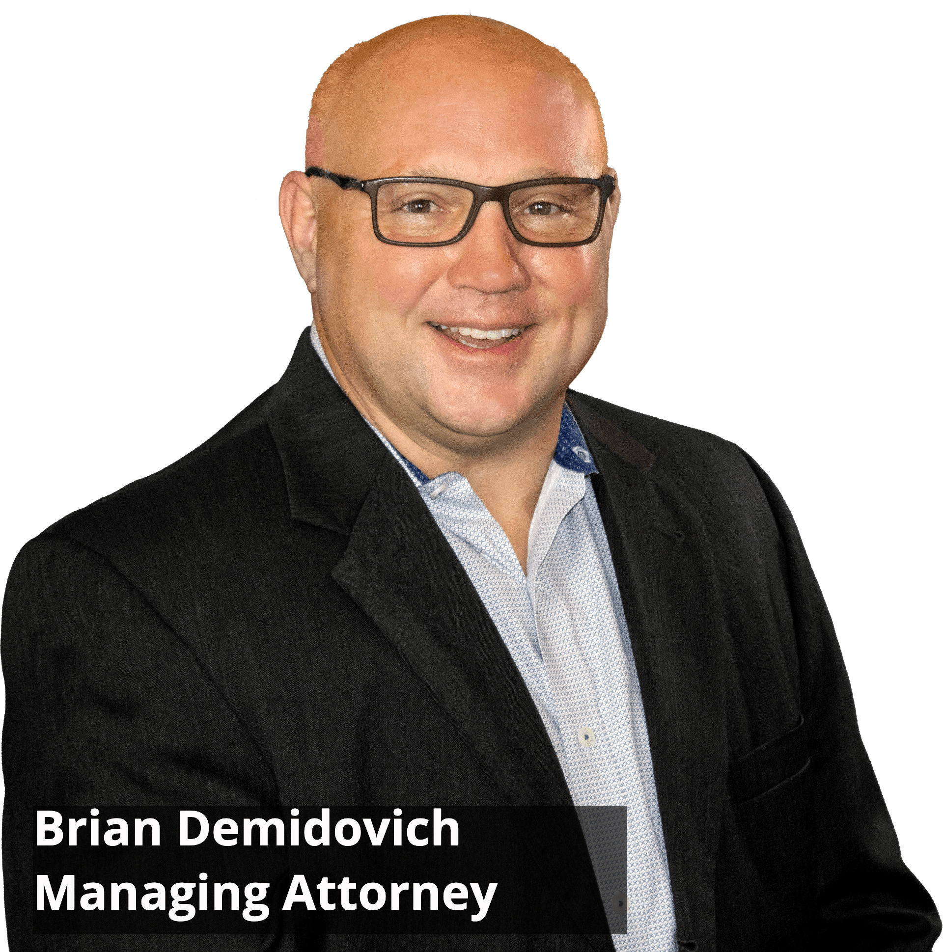 Headshot of Brian S. Demidovich, mediator and attorney, wearing a suit and glasses with a transparent background