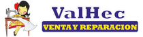 Logotipo de ValHec con un trabajador de reparación estilizado y el texto “VENTA Y REPARACIÓN” en azul y amarillo.