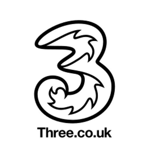 A black and white logo for three.co.uk