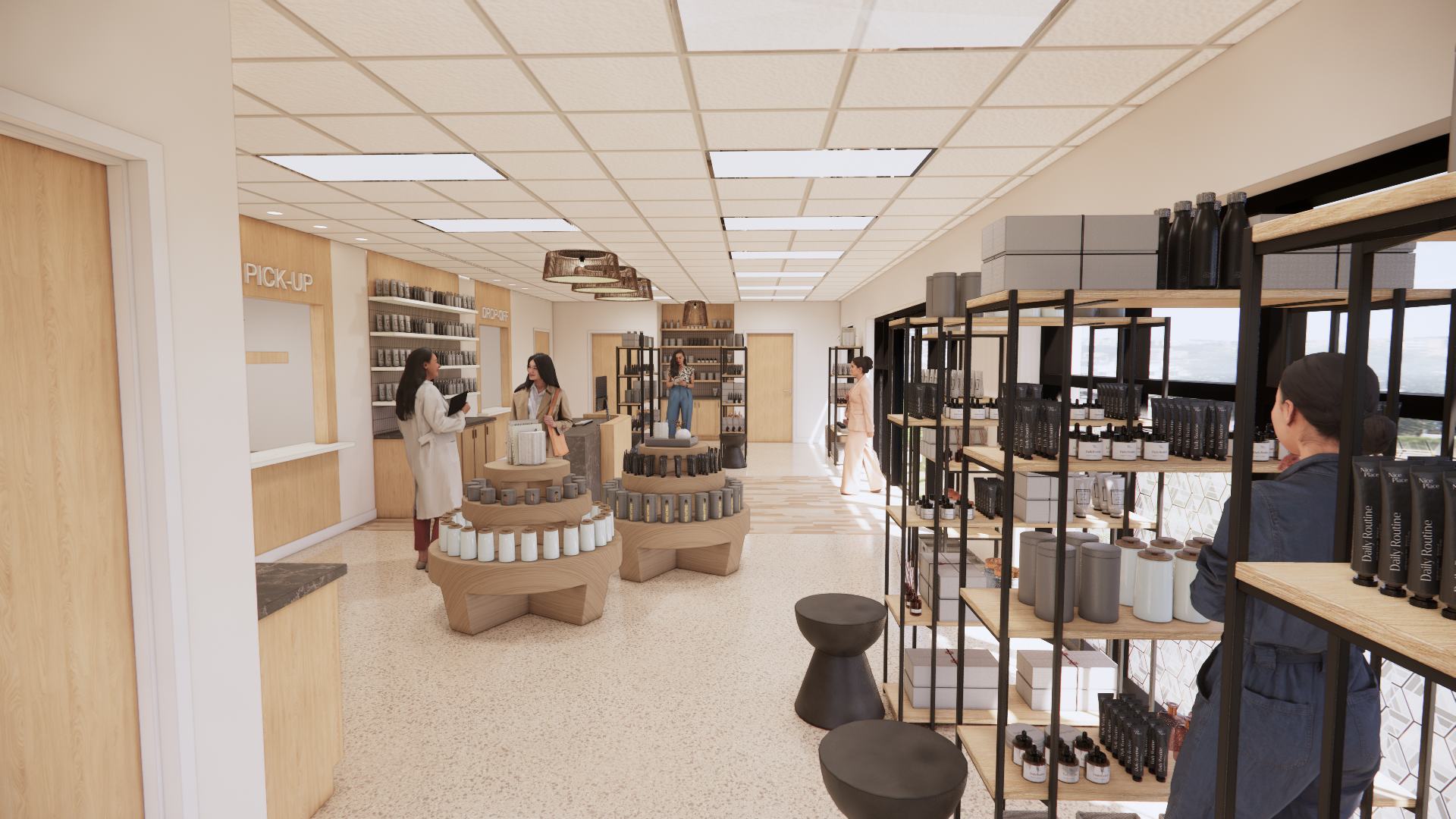 An artist 's impression of the interior of a pharmacy.