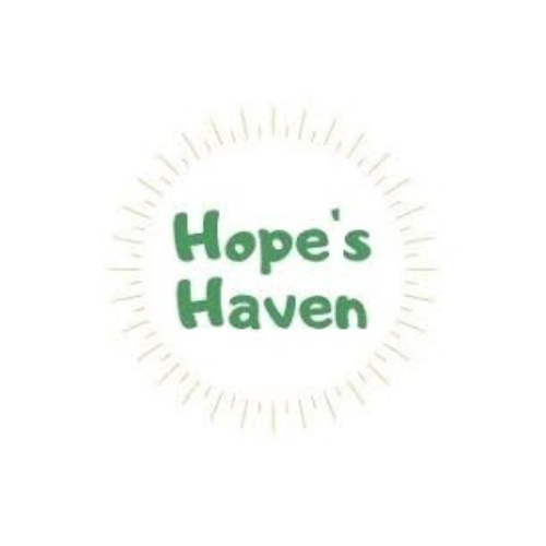 The logo for hope 's haven is a green circle with white lines around it.
