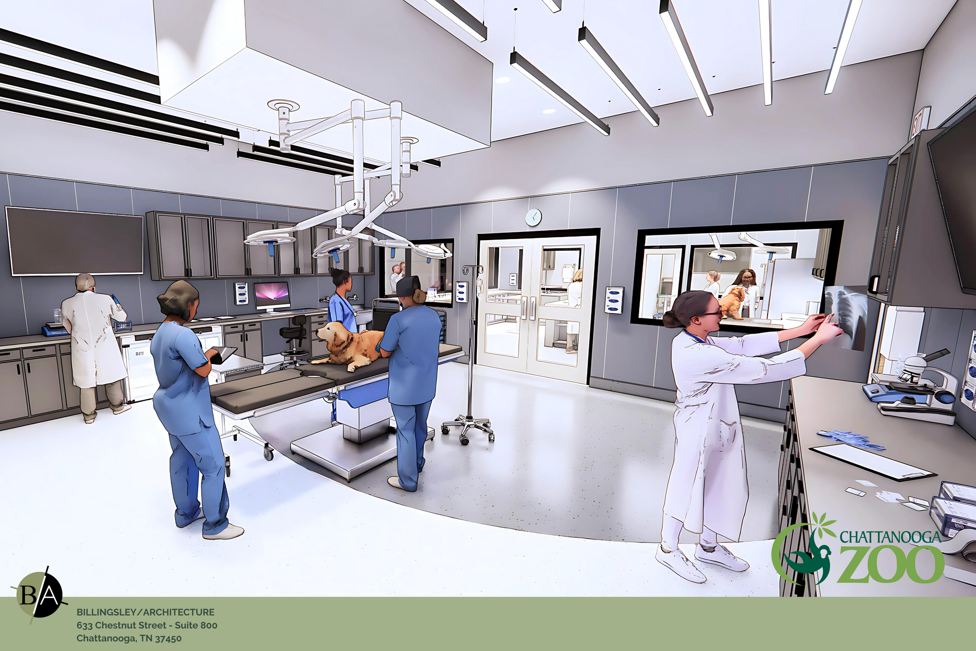 An artist 's impression of an operating room at a zoo