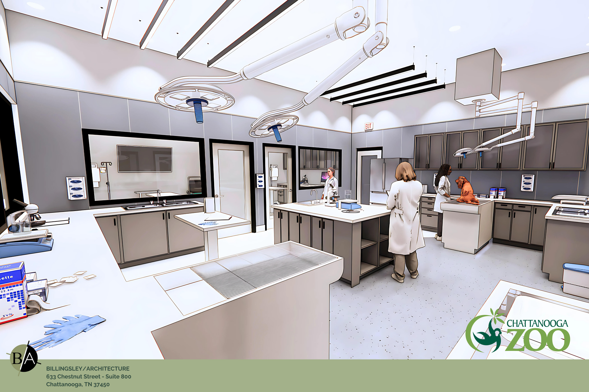 An artist 's impression of a veterinary operating room.