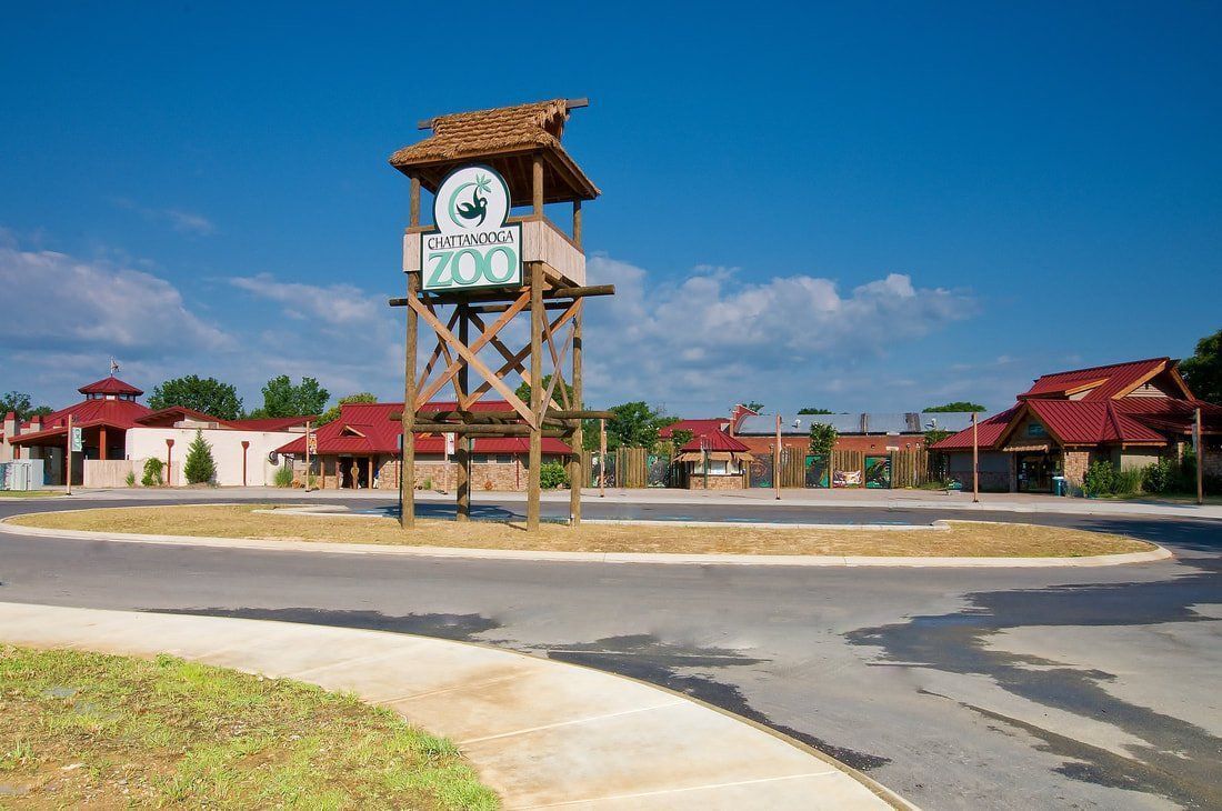 A wooden tower with a sign that says zoo on it