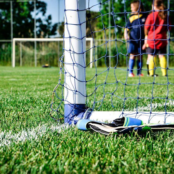 An artificial grass lawn football sports pitch in a Sudbury garden