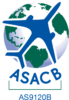 Blue plane graphic over a globe, ASACB logo, and AS9120B certification text.