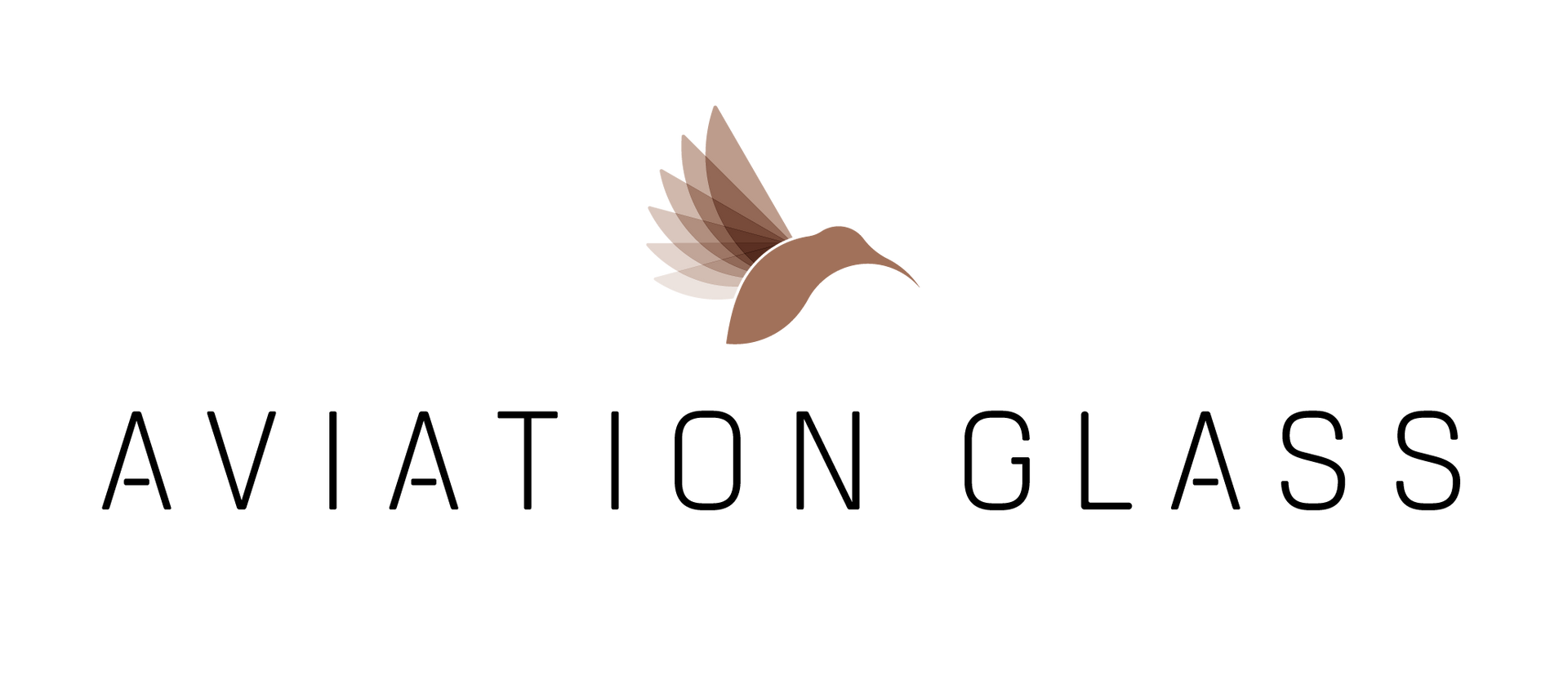 Logo with a brown hummingbird and text 
