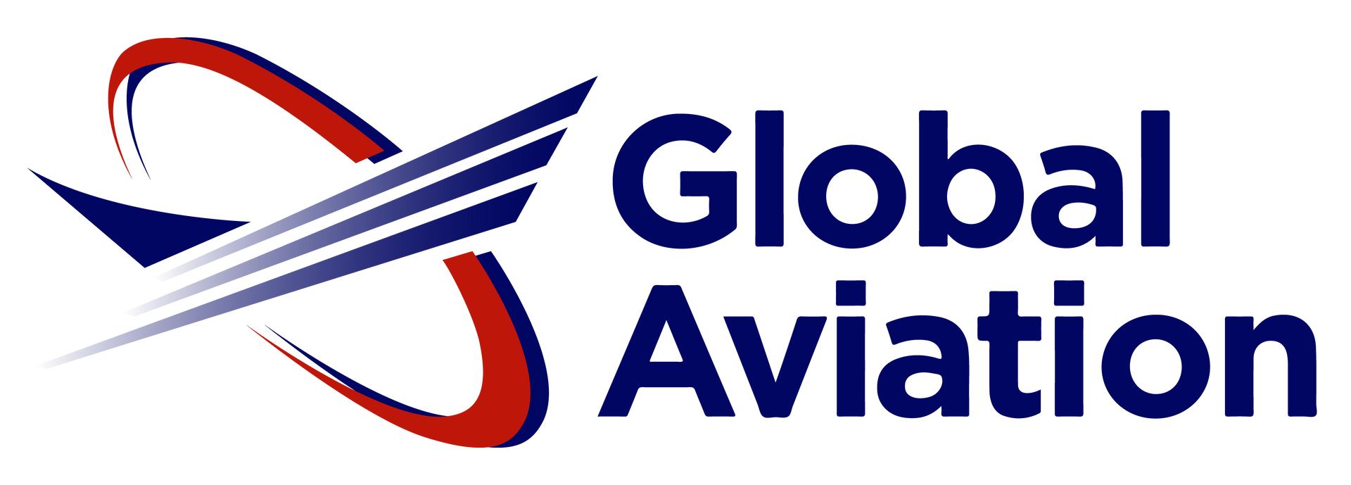 Global Aviation logo: Red and blue curved lines with stylized wings next to 