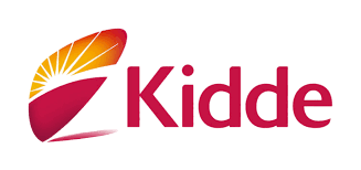 Kidde logo: red and yellow stylized leaf shape with text 