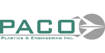 Logo for PACO Plastics & Engineering Inc., featuring green text and a gray graphic.