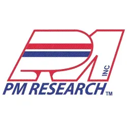 Logo for PM Research Inc. in red, white, and blue, with text reading 