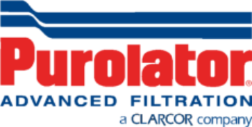 Purolator logo in red text over blue horizontal lines, with 