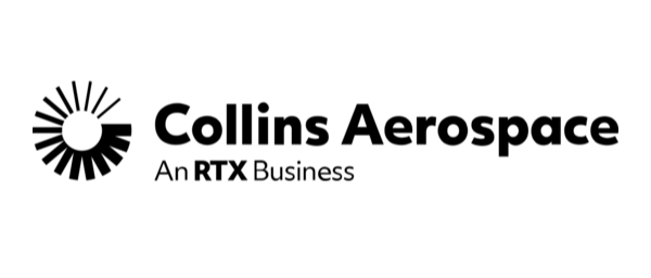 Collins Aerospace logo, black and white. Text reads 