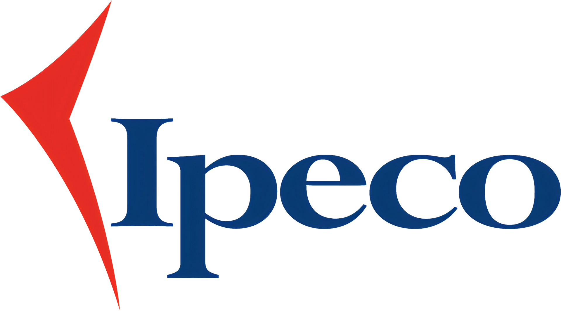 Logo for Ipeco, navy text with red abstract upward pointing shape.