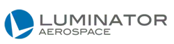 Logo of Luminator Aerospace, a blue circle with a white 