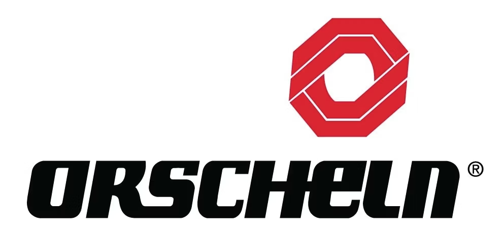 Logo of the company ORSCHELN. A red octagon with intertwined lines sits above the company name in bold black font.
