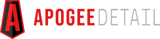 Red "A" inside a black shield, "APOGEE" in red, and "DETAIL" in gray.