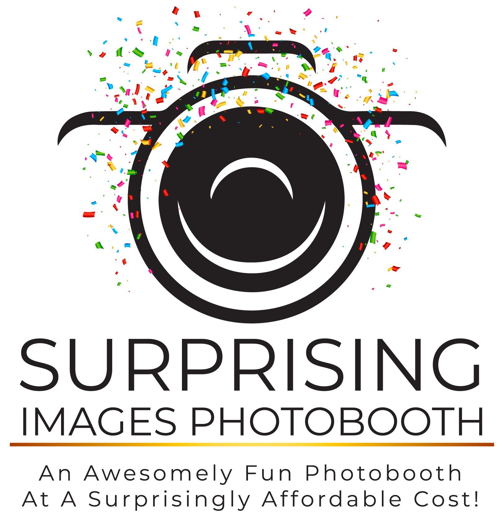 Surprising Images Photobooth logo with camera icon and colorful confetti
