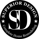 Superior Design Complete Home Remodeling logo with white SD letters on a black circle.