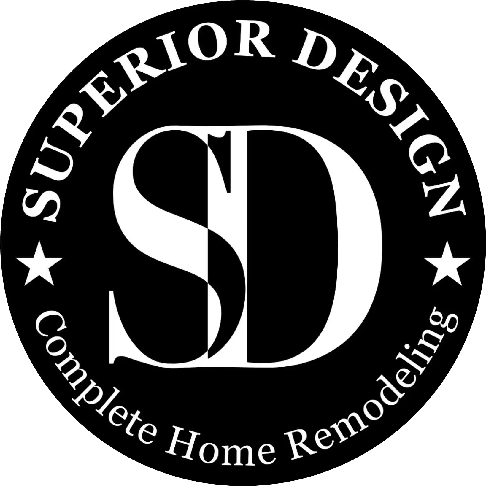 Superior Design Complete Home Remodeling logo with white SD letters on a black circle.