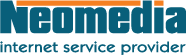 Logo del fornitore di servizi internet Neomedia con testo color verde acqua e grigio