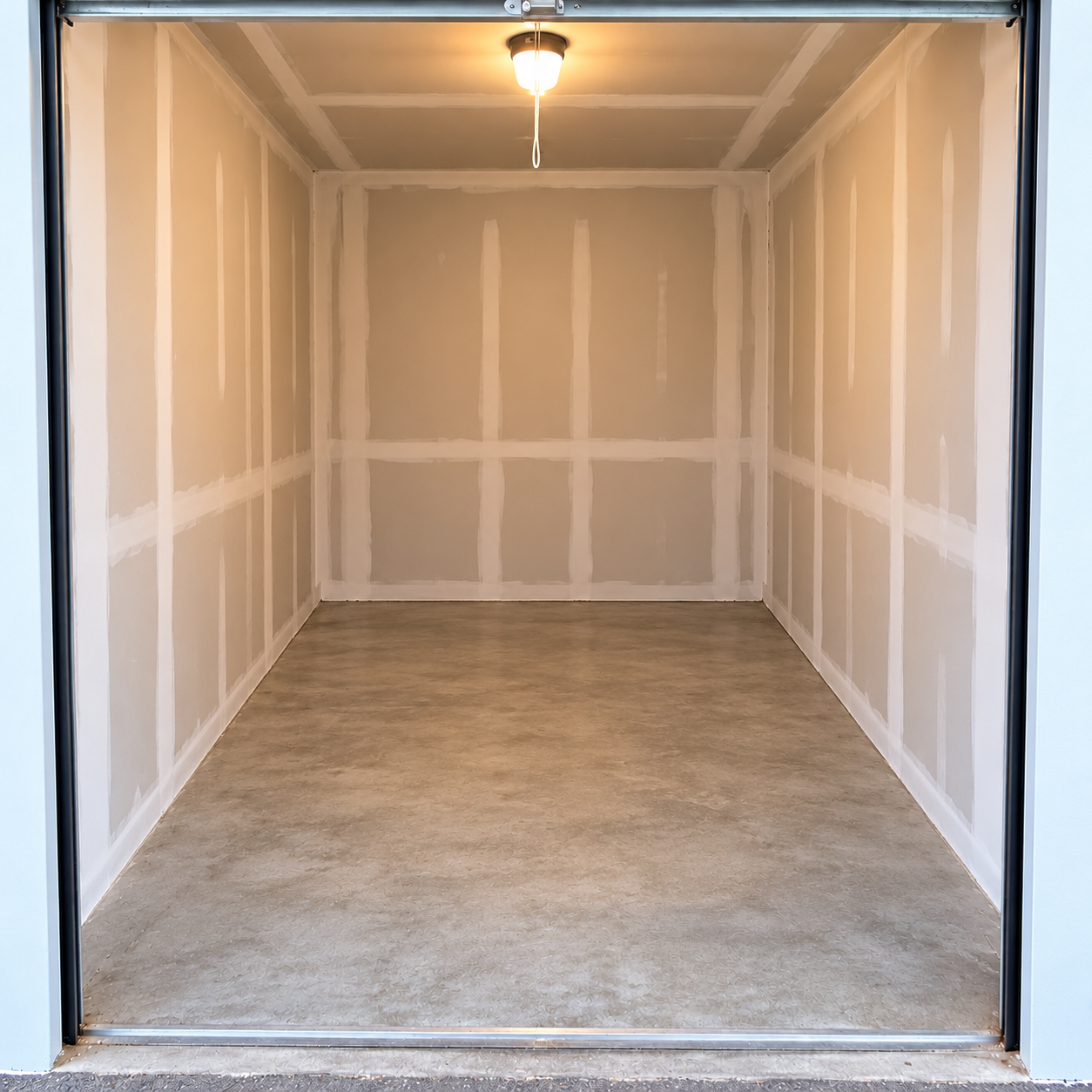 Woman holding a cardboard box in front of a storage unit door, yellow and silver metal walls. Woman holding a cardboard box in front of a storage unit door, yellow and silver metal walls.