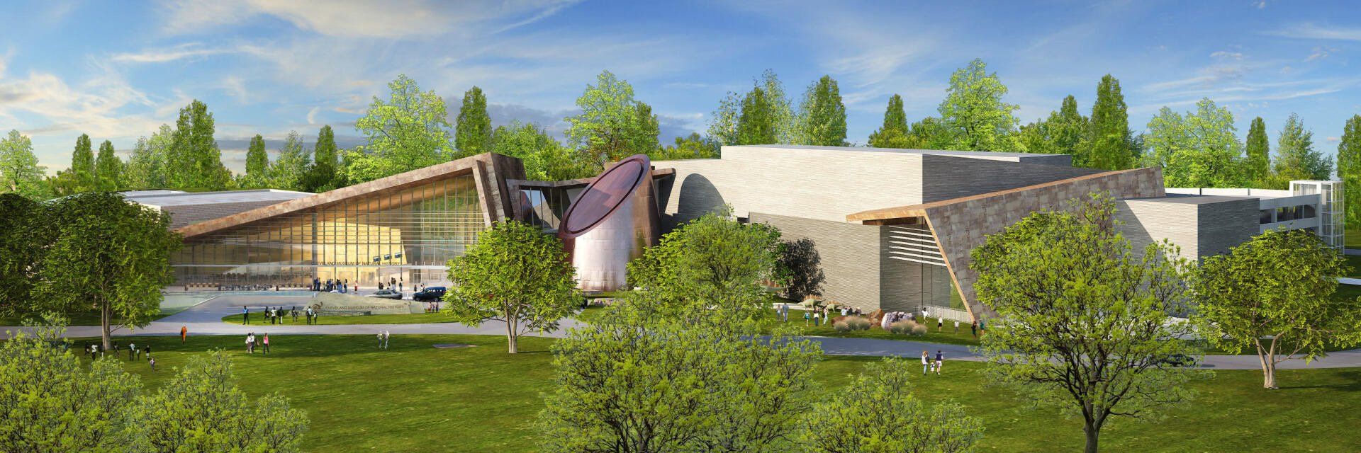 an artist 's impression of a large building surrounded by trees .