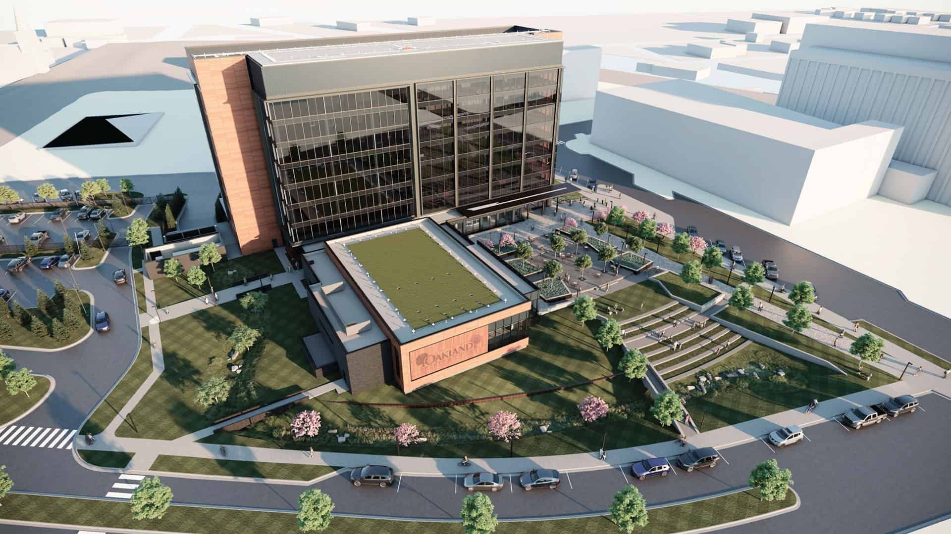 An artist 's impression of a large building with a lot of windows.