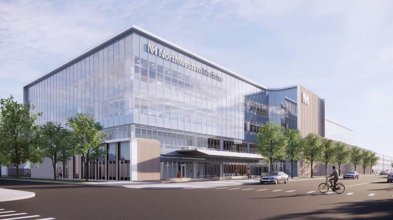 an artist 's impression of a large building with a lot of windows and trees in front of it .