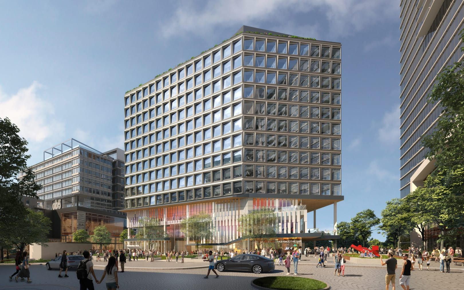 An artist 's impression of a large building with lots of windows