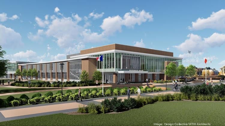 An artist 's impression of a large building with a lot of windows.