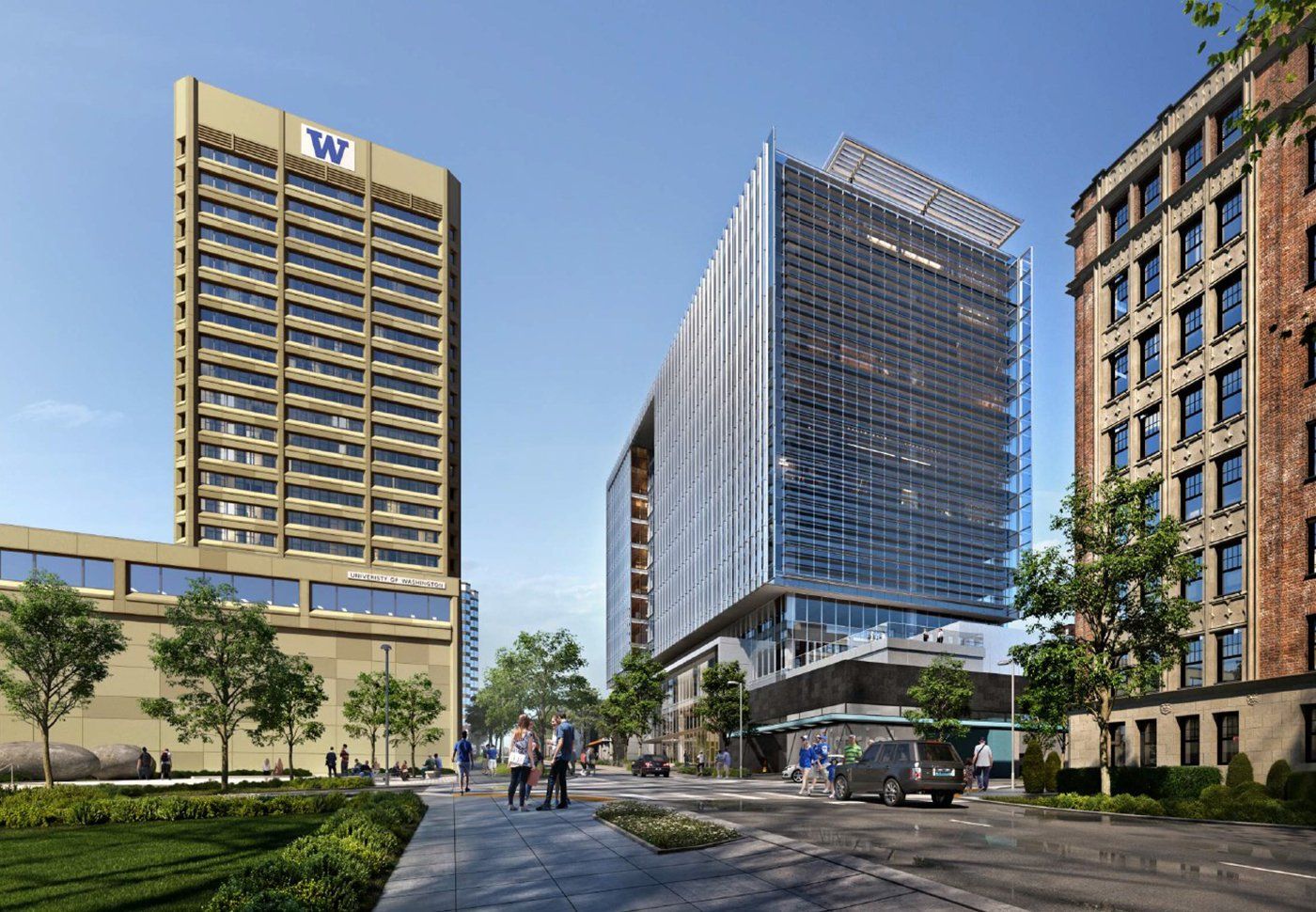 An artist 's impression of a new building in a city.
