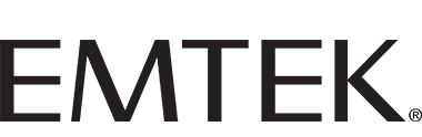 A black and white logo for emtek on a white background