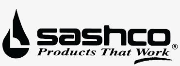 A black and white logo for sashco products that work