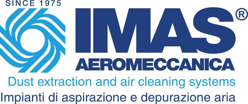 Logotipo de IMAS Aeromeccanica: texto azul sobre blanco, 