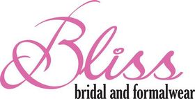Pink "Bliss" logo, cursive font, with "bridal and formalwear" text below.