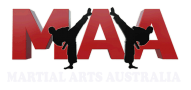 A logo for martial arts australia with two people doing martial arts.
