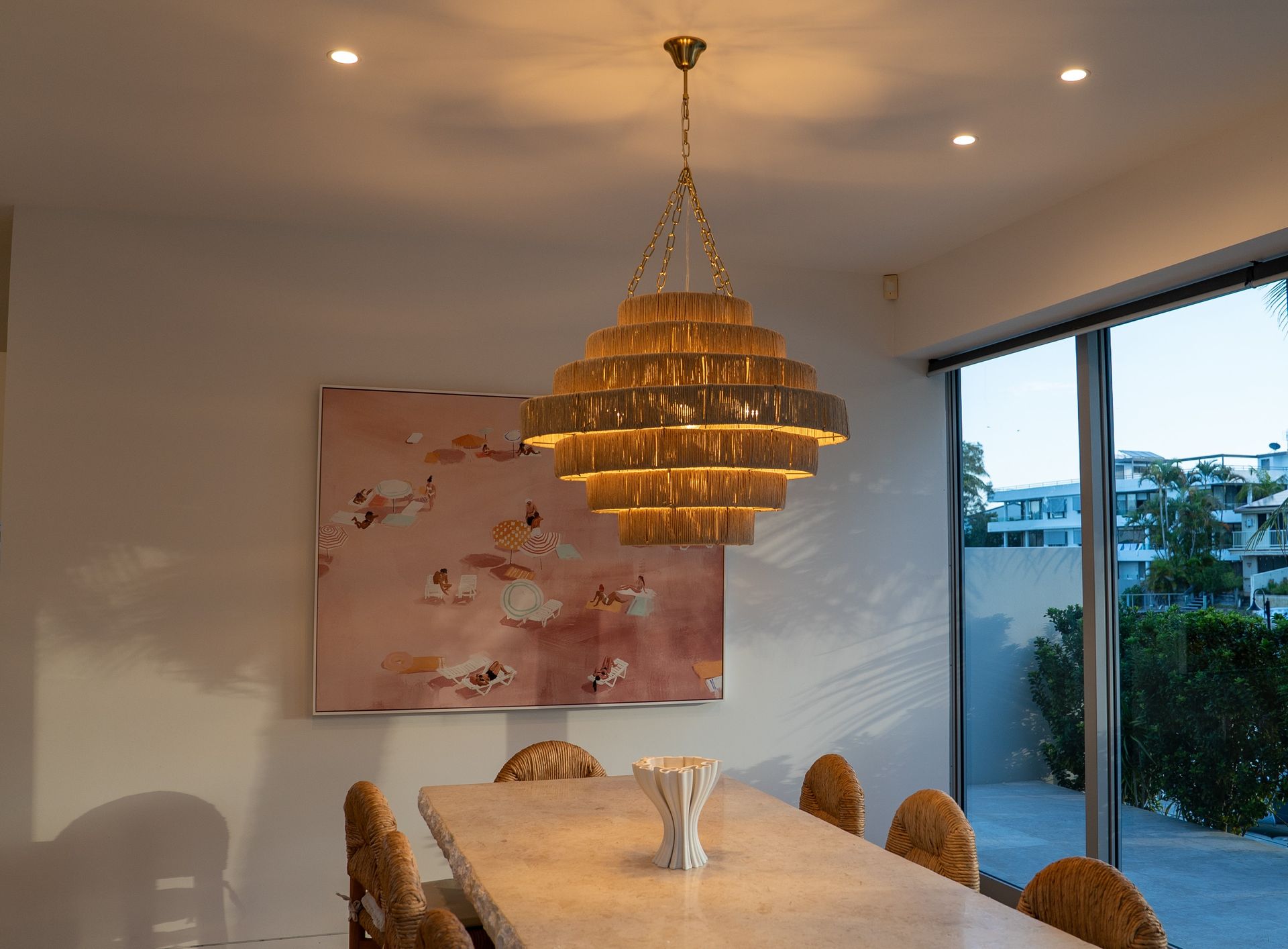 Elegant Dining Room and Floor-to-ceiling Window View — Ralph Ottmann Electrical in Pomona, QLD
