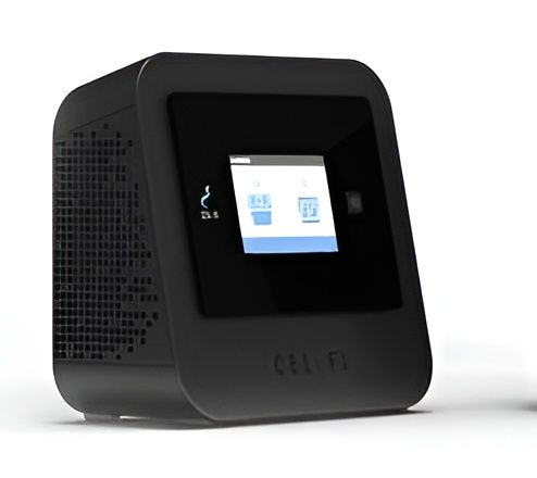Black, Square Cel-fi Signal Booster With a Screen Displaying Icons — Ralph Ottmann Electrical in Pomona, QLD