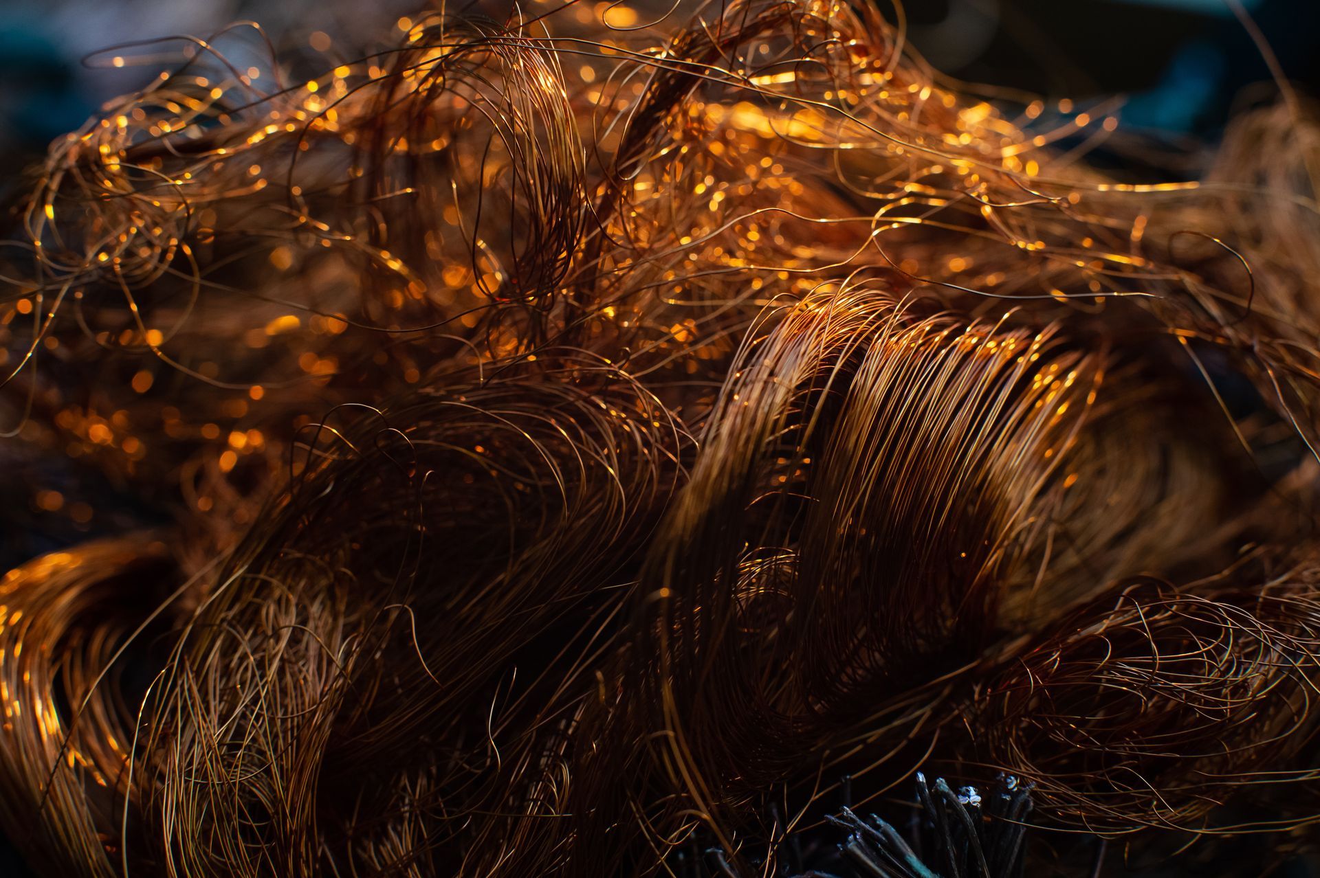 coiled bare copper wire sorted for non-ferrous scrap metal recycling