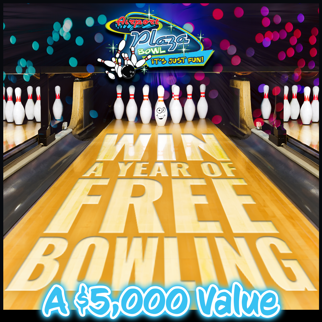 A bowling alley with a sign that says win a year of free bowling