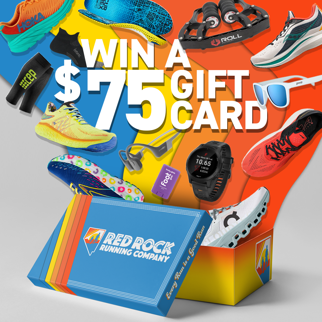 A box with stylized lines and 70's vibes that says win a $ 75 gift card on it